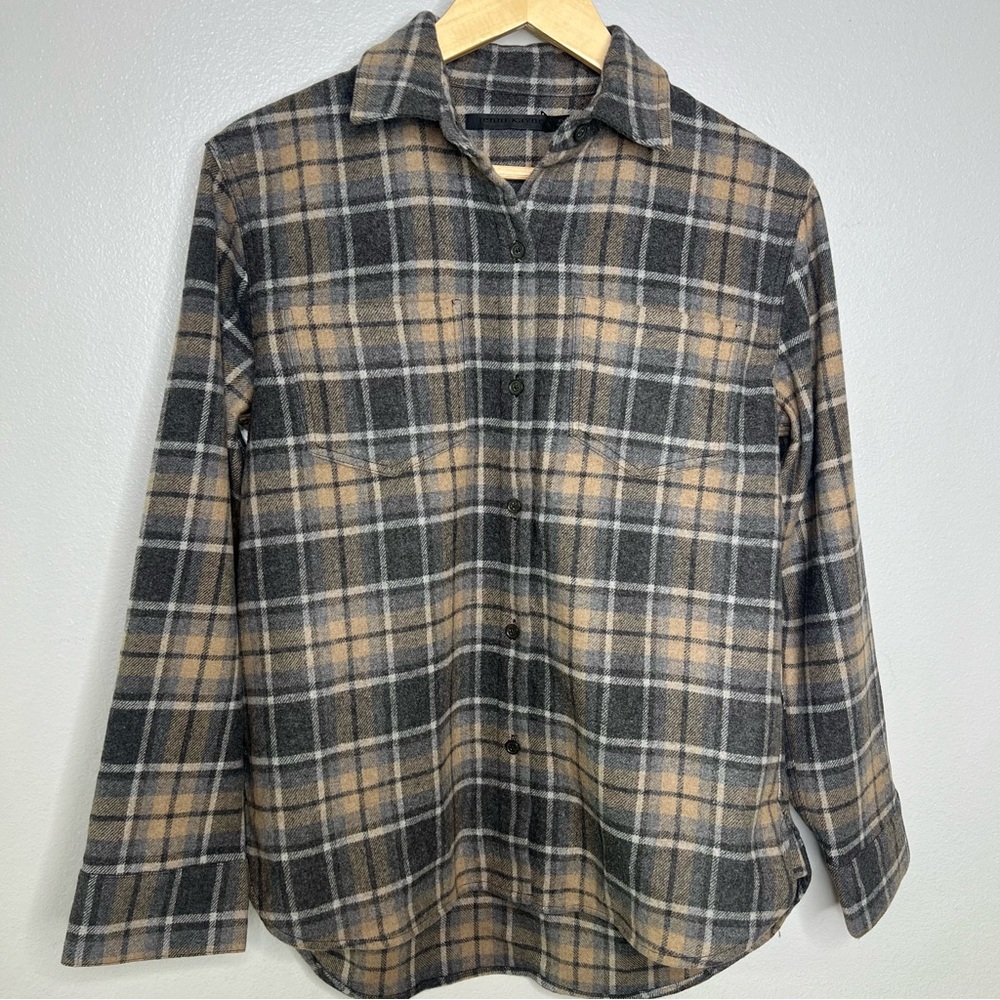 Jenni Kayne Lightweight Women's Brown Wool Blend Flannel Plaid Button Up - XS